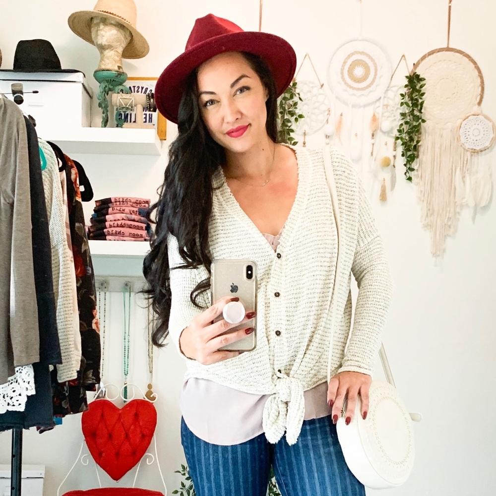 Tie Front Button Down Top - Picture 2 of 3